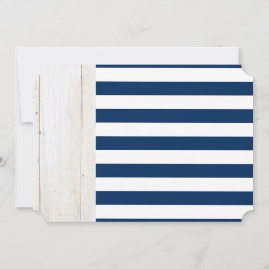 Beach Wedding Navy Rope , Stripes , uitnodiging vo (Achterkant)