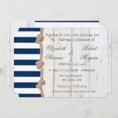 Beach Wedding Navy Rope , Stripes , uitnodiging vo (Voorkant / Achterkant)