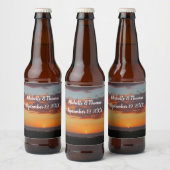 Beach Wedding Ocean Sunset Bright Oranje Sky Beach Bier Etiket (Flessen)