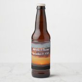 Beach Wedding Ocean Sunset Bright Oranje Sky Beach Bier Etiket (Voorkant)