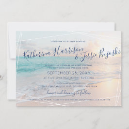 Beach Wedding Ocean Sunset Pink & Turquoise Kaart