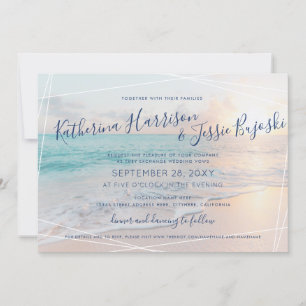 Beach Wedding Ocean Sunset Pink & Turquoise Kaart