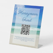 Beach Wedding Ocean Waves Photo Honeymoon Fund Reclamebord Met Voetstuk (Voorkant)