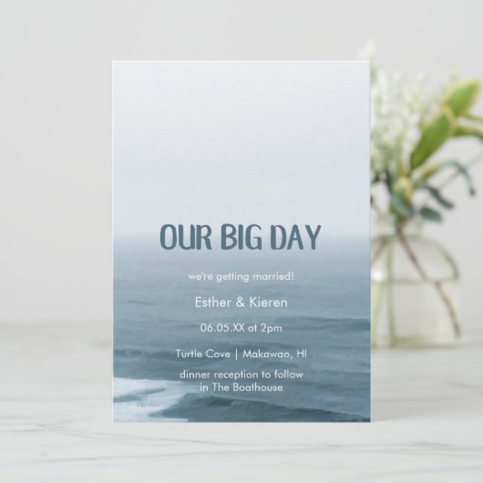 Beach Wedding "Our Big Day"-uitnodiging Kaart (Staand voorkant)