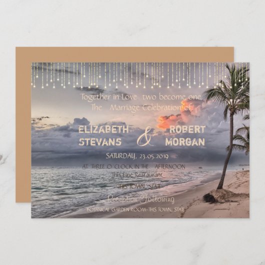 Beach Wedding, Palm Invitation Kaart (Voorkant / Achterkant)