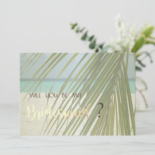 Beach Wedding Palm Leaves Bridesmaid Kaart (Staand voorkant)