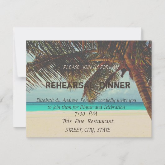 Beach Wedding, Palm Rehearsal Dinner Kaart (Voorkant)