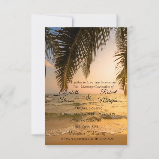 Beach Wedding, Palm Sunset Invitation Kaart (Voorkant)