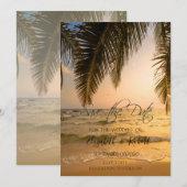 Beach Wedding, Palm Sunset Save the Date (Voorkant / Achterkant)