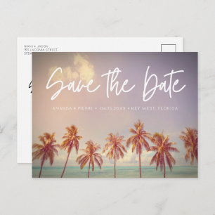 Beach Wedding Palm Tree Budget Save the Date Aankondigingskaart