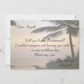 Beach Wedding Palms Sunset Bridesmaid Kaart (Achterkant)