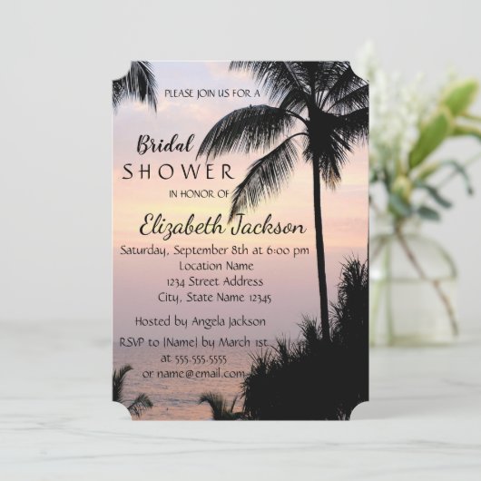 Beach Wedding Palms Sunset Vrijgezellenfeest Kaart (Staand voorkant)