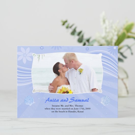 Beach Wedding Photo Flat Card Aankondiging (Staand voorkant)