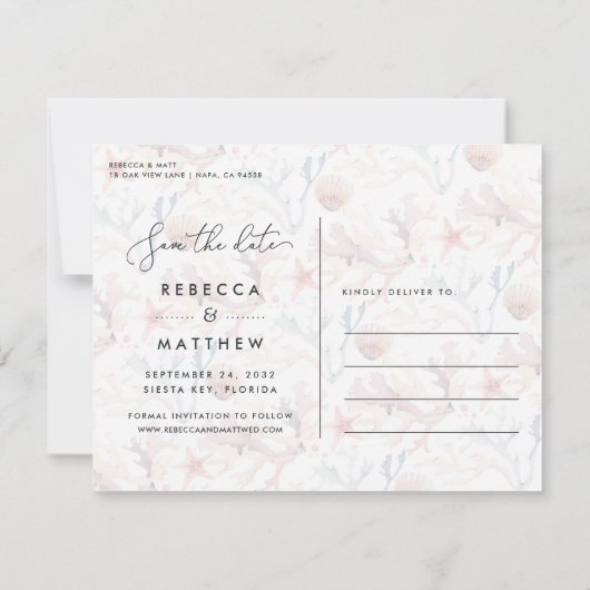 Beach Wedding Photo Save the Date Postcard Aankondiging (Achterkant)