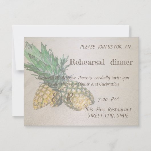 Beach Wedding Pineapple Rehearsal Dinner Kaart (Voorkant)