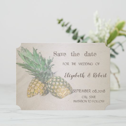Beach Wedding Pineapple Save the Date (Staand voorkant)