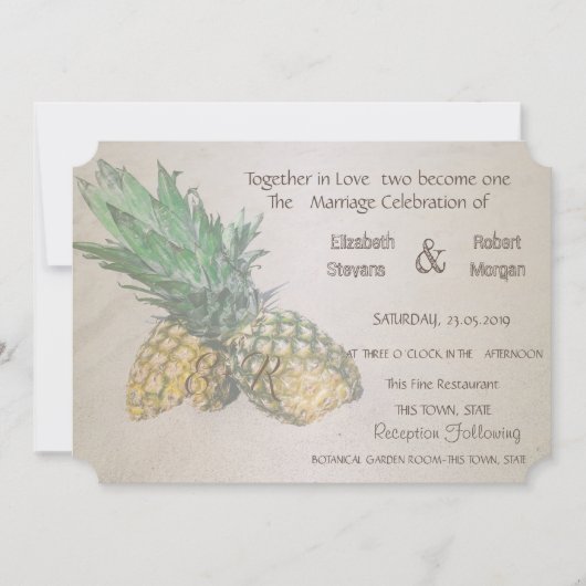 Beach Wedding Pineapple Uitnodiging (Voorkant)