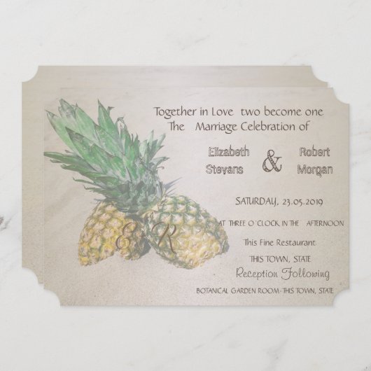 Beach Wedding Pineapple Uitnodiging (Voorkant / Achterkant)