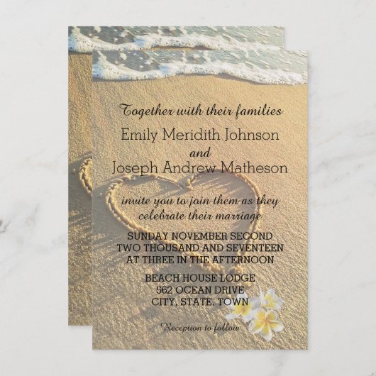 Beach Wedding Plumeria / Frangipani Sand and Zee Kaart (Voorkant / Achterkant)