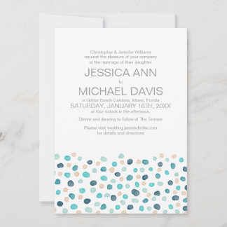 Beach Wedding Polka Dots Waterverf Modern Invitat Kaart