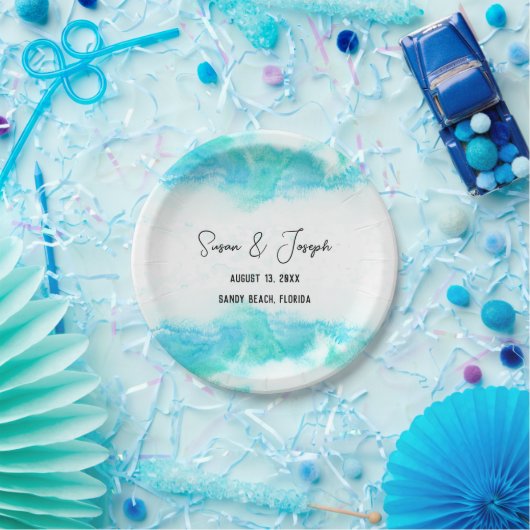 Beach Wedding Program Blue Waves Papieren Bordje (Feest)