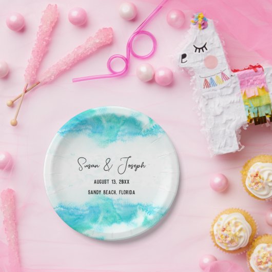 Beach Wedding Program Blue Waves Papieren Bordje (Feest)