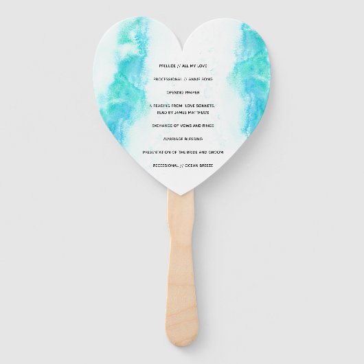 Beach Wedding Program Blue Waves Set Fans Handwaaier (Achterkant)