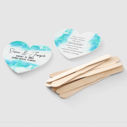 Beach Wedding Program Blue Waves Set Fans Handwaaier (Niet-gemonteerd)