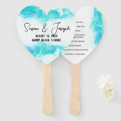 Beach Wedding Program Blue Waves Set Fans Handwaaier (Voorkant en achterkant)