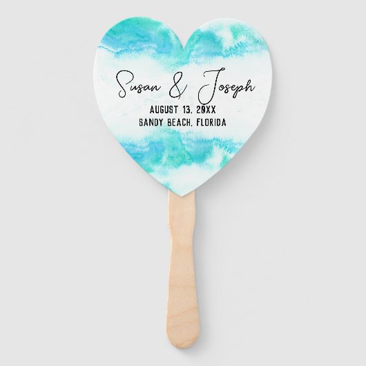 Beach Wedding Program Blue Waves Set Fans Handwaaier (Voorkant)
