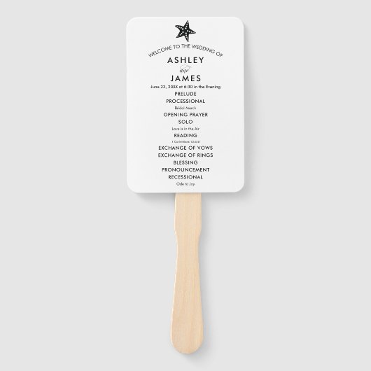Beach Wedding Program Fan with Starfish, Black Handwaaier (Voorkant)