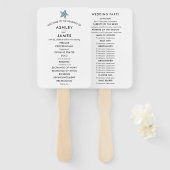 Beach Wedding Program Fan with Starfish, Blue Grey Handwaaier (Voorkant en achterkant)