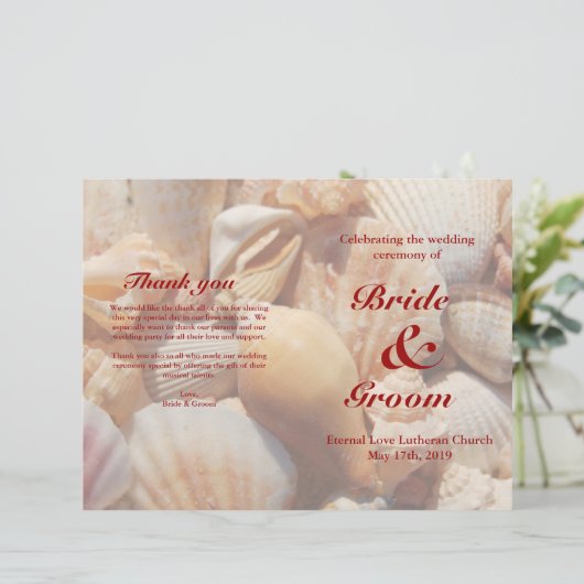 Beach Wedding Program: Multicolored Seashell 2 (Staand voorkant)