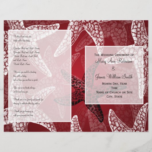 Beach Wedding Program Starfish Red (Voorkant)