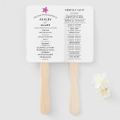 Beach Wedding Programme Fan with Starfish, Fuchsia Handwaaier (Voorkant en achterkant)