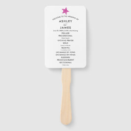 Beach Wedding Programme Fan with Starfish, Fuchsia Handwaaier