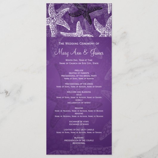 Beach Wedding Programme Starfish Paars Programmakaart (Voorkant)