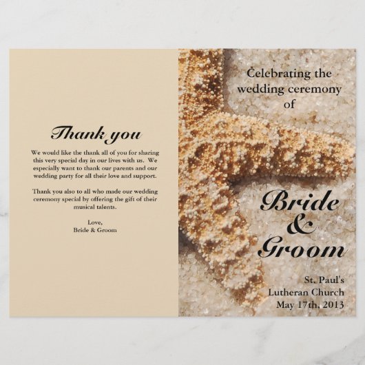 Beach Wedding Programs: Starfish in Sand (Voorkant)