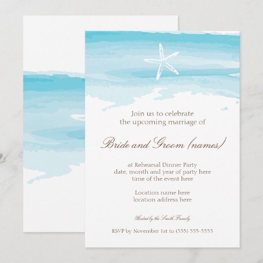Beach Wedding Rehearsal Dinner ı Starfish & Zee Kaart (Voorkant / Achterkant)
