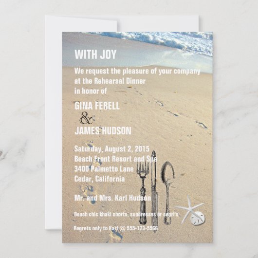 Beach Wedding Rehearsal Dinner Invitation Kaart (Voorkant)