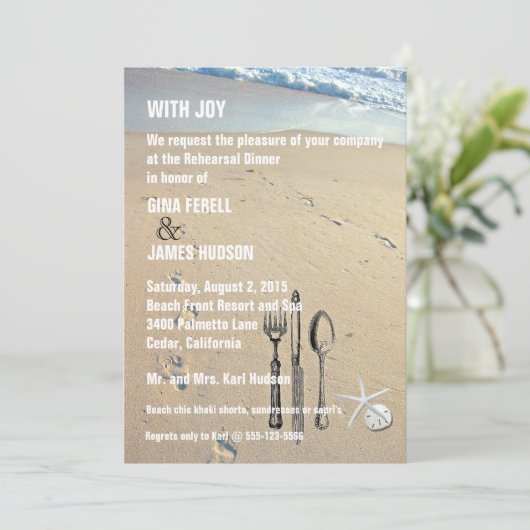 Beach Wedding Rehearsal Dinner Invitation Kaart (Staand voorkant)