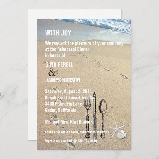 Beach Wedding Rehearsal Dinner Invitation Kaart (Voorkant / Achterkant)