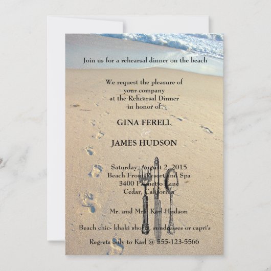 Beach Wedding Rehearsal Dinner Invitation Kaart (Voorkant)
