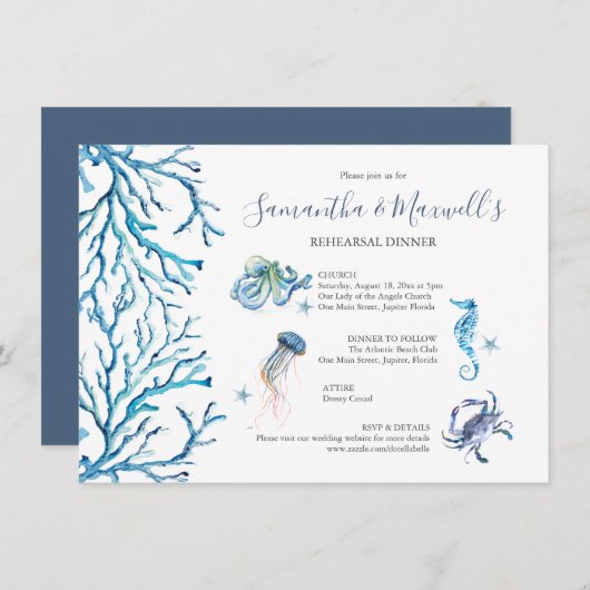 Beach Wedding Rehearsal Dinner Invitations Kaart (Voorkant / Achterkant)