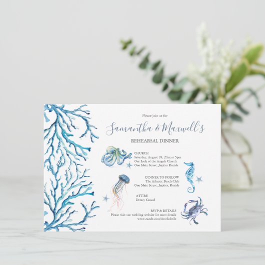 Beach Wedding Rehearsal Dinner Invitations Kaart (Staand voorkant)