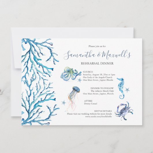Beach Wedding Rehearsal Dinner Invitations Kaart (Voorkant)