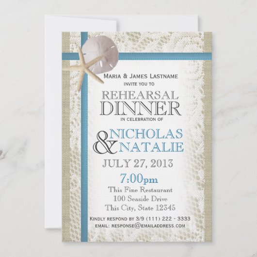 Beach Wedding Rehearsal Dinner Kaart (Voorkant)