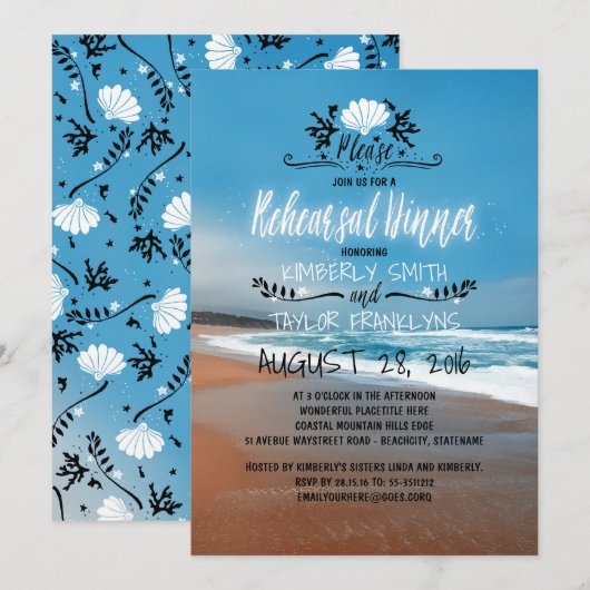 Beach Wedding Rehearsal Dinner Kaart (Voorkant / Achterkant)