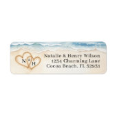 Beach Wedding Return Adreslabel met zandhart Etiket (Voorkant)