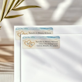 Beach Wedding Return Adreslabel met zandhart Etiket